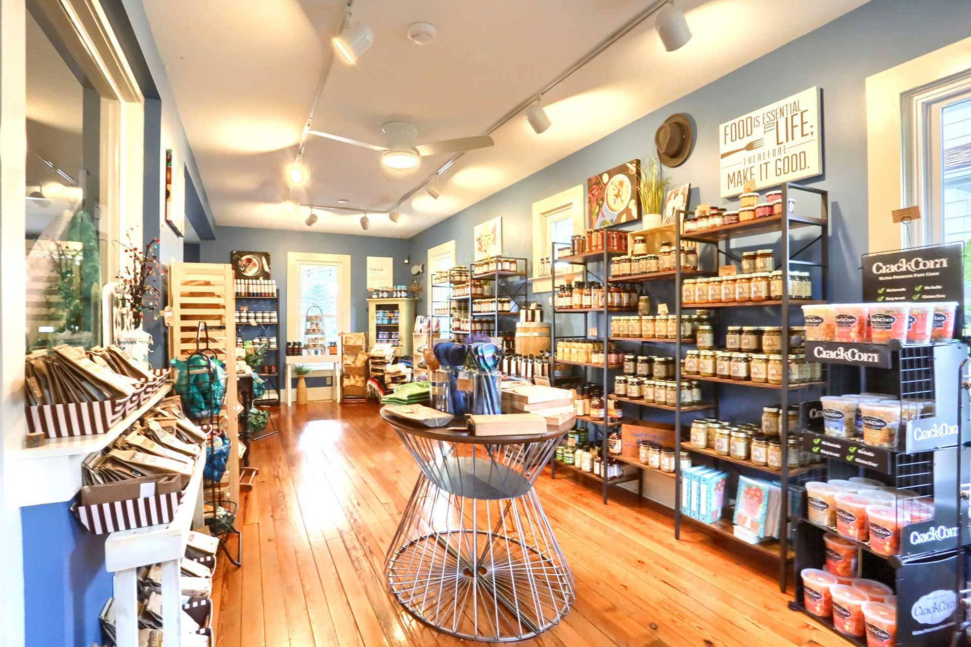 Interior shop display of Canal Street Market in Winona Lake, IN.