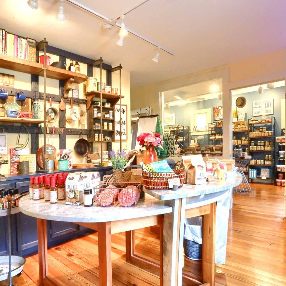 Interior shop display of Canal Street Market in Winona Lake, IN.